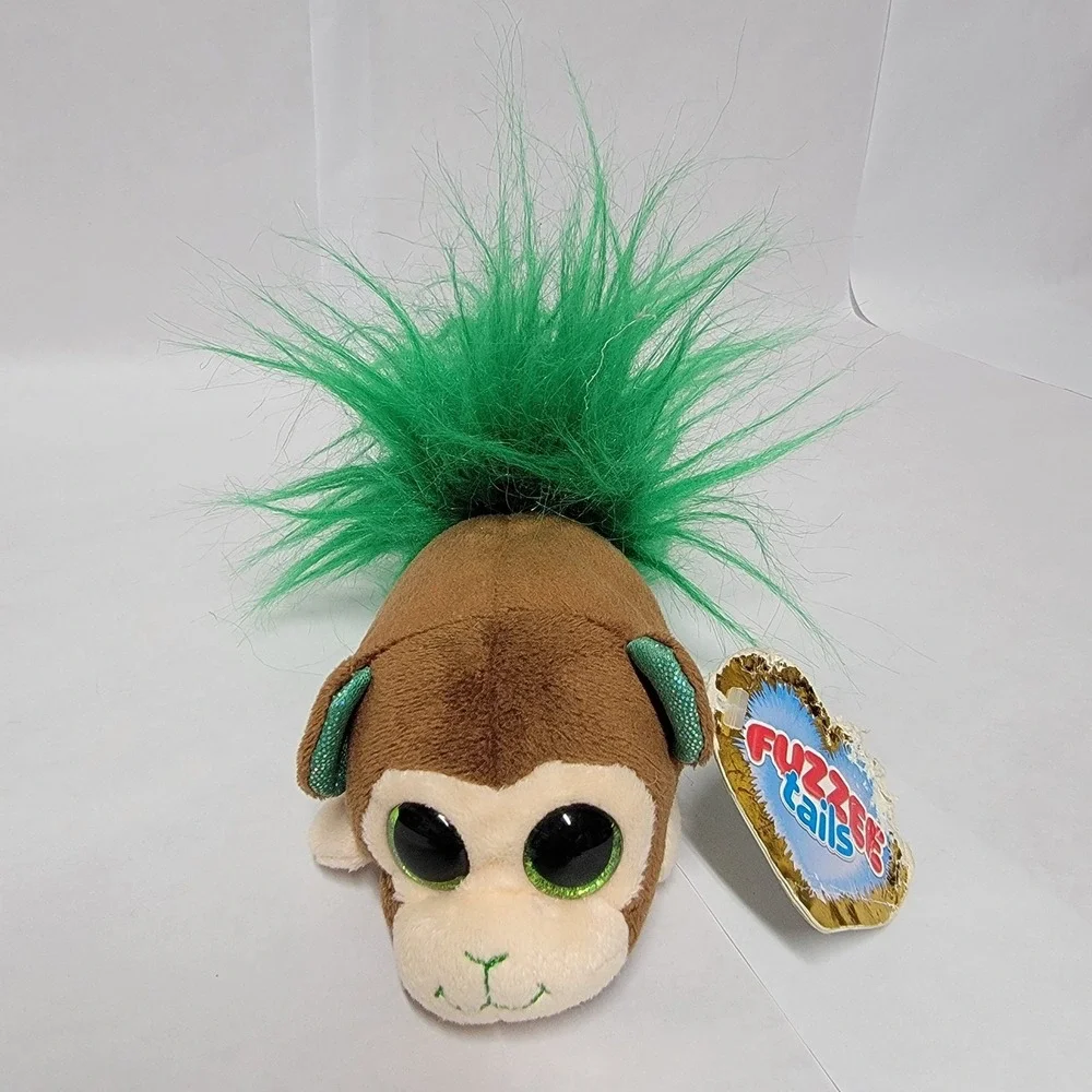 Fuzzee Tails Monkey Plush Toy Green Spiky‎ Hair Large Sparkle Eyes